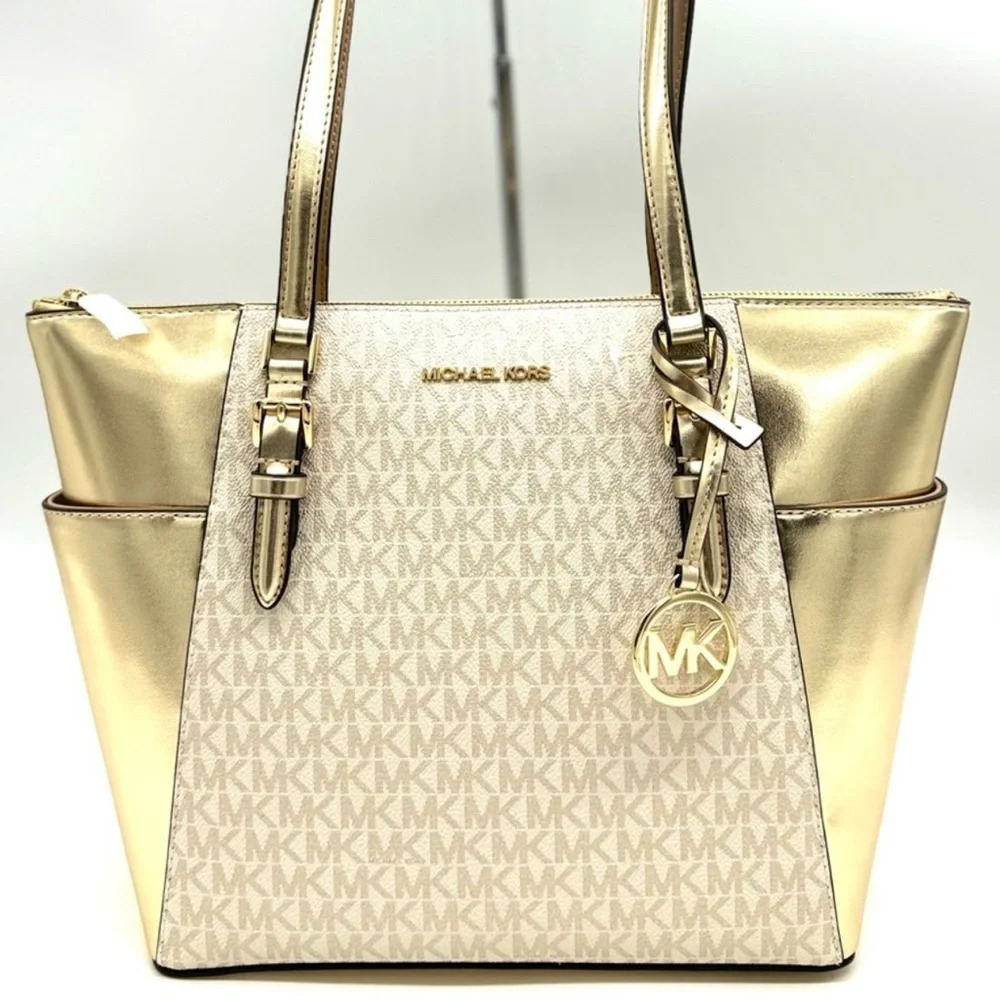 Michael Kors Large Charlotte TZ Tote Bag Pale Gold